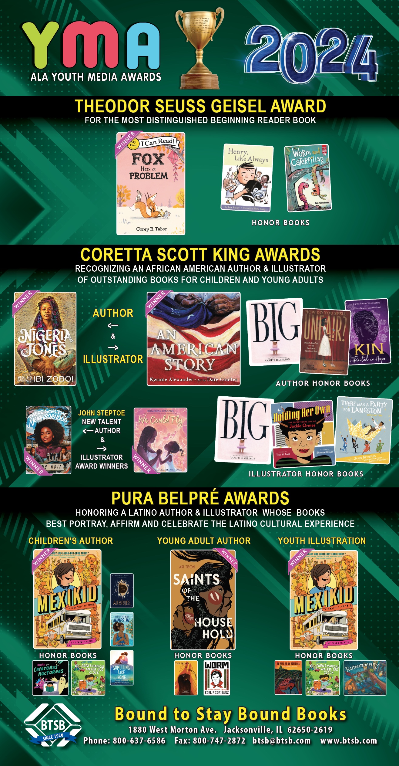 2024 ALA Youth Media Award POSTERS Bound to Stay Bound Books