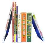 Books standing on end and leaning against one another